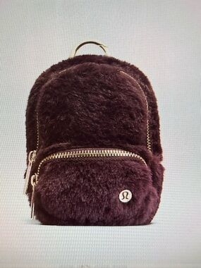 NWT Lululemon Everywhere Nano Backpack Plush Fleece Black Plum/Gold